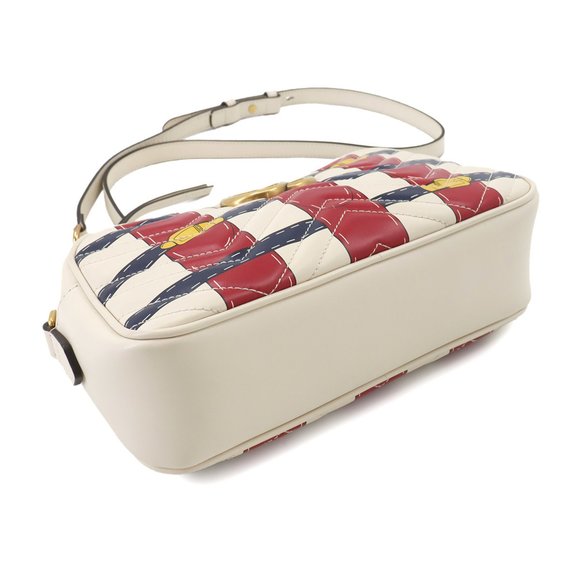 GUCCI GG Marmont Quilted Small Chain Shoulder Bag Leather Ivory Red Navy 447632 - Picture 4 of 9